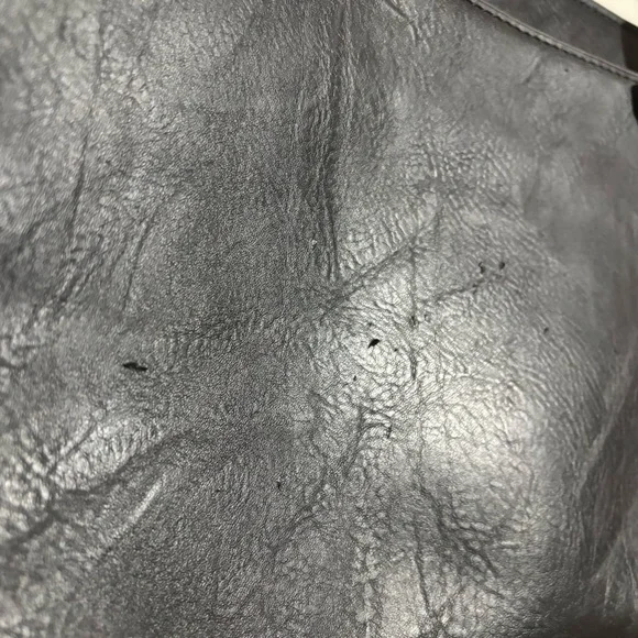 Mixed Media Black Brown Faux Leather Tote Shoulder Purse Document Bag Embossed - Picture 6 of 14